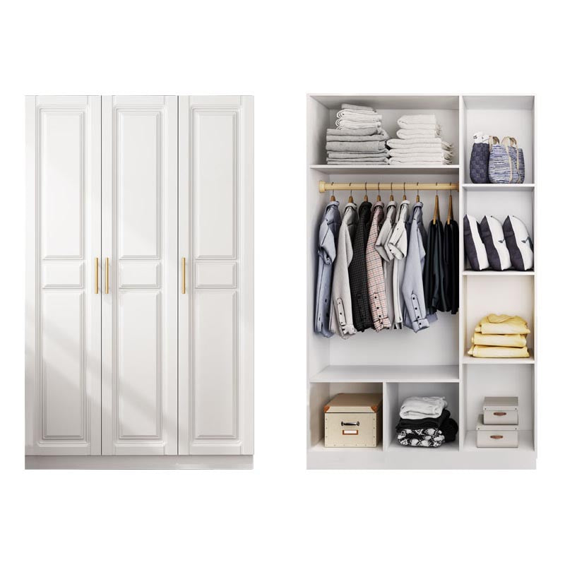 White Armoire Artificial Wood Wardrobe with Drawers and Clothes Rails Storage Cabinet