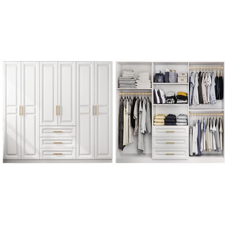 White Armoire Artificial Wood Wardrobe with Drawers and Clothes Rails Storage Cabinet