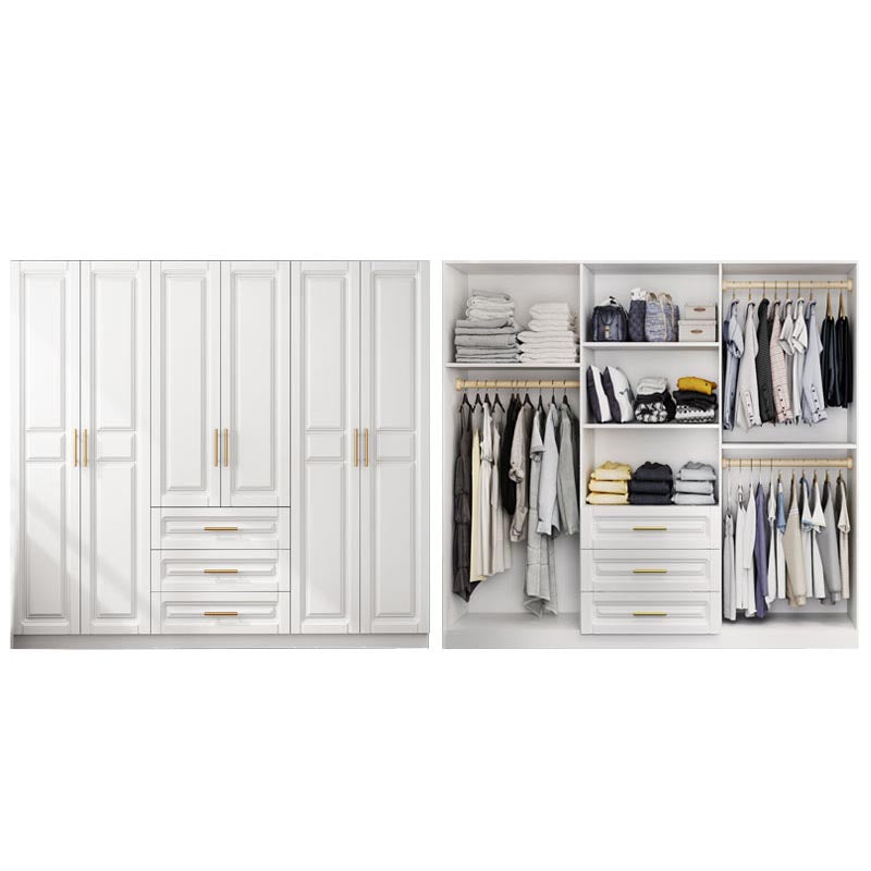 White Armoire Artificial Wood Wardrobe with Drawers and Clothes Rails Storage Cabinet