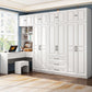 White Armoire Artificial Wood Wardrobe with Drawers and Clothes Rails Storage Cabinet