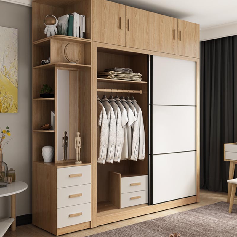 Bedroom Wardrobe Armoire Cabinet, Artificial Wood Modern Storage Cabinet with Drawers