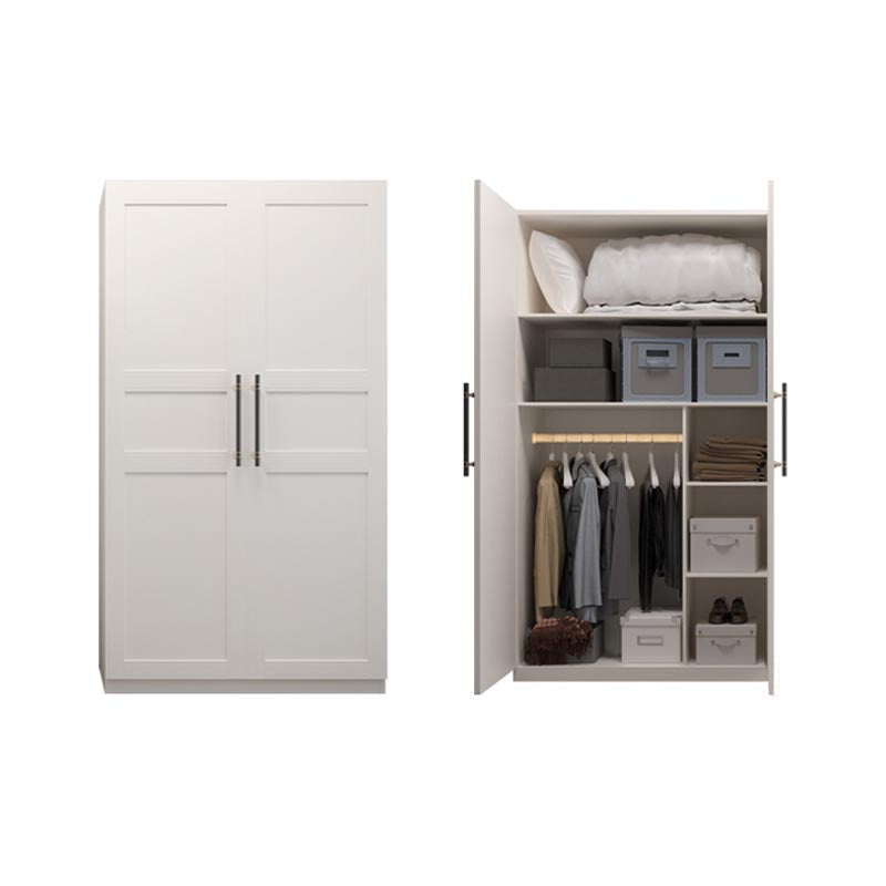 White Wood Wardrobe Cabinet With Drawers and Clothes Hanging Rod Storage Armoire 31.5"L x 20"W x 79"H Clearhalo 'Armoires & Wardrobes' 'armoires_wardrobes' 'Bedroom Furniture' 'furn' 'furn_armoires_wardrobes' 'Furniture' 6191575