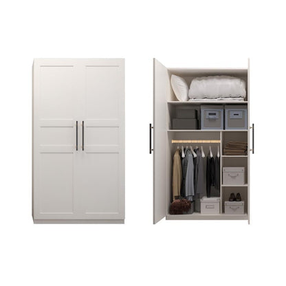 White Wood Wardrobe Cabinet With Drawers and Clothes Hanging Rod Storage Armoire 31.5"L x 20"W x 79"H Clearhalo 'Armoires & Wardrobes' 'armoires_wardrobes' 'Bedroom Furniture' 'furn' 'furn_armoires_wardrobes' 'Furniture' 6191575