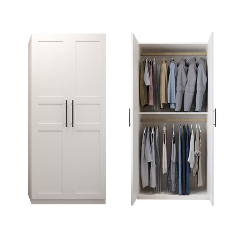 White Wood Wardrobe Cabinet With Drawers and Clothes Hanging Rod Storage Armoire 39"L x 20"W x 79"H Clearhalo 'Armoires & Wardrobes' 'armoires_wardrobes' 'Bedroom Furniture' 'furn' 'furn_armoires_wardrobes' 'Furniture' 6191576