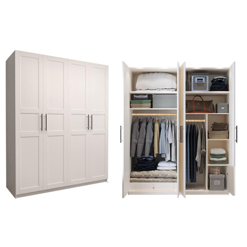 White Wood Wardrobe Cabinet With Drawers and Clothes Hanging Rod Storage Armoire 79"L x 20"W x 79"H Clearhalo 'Armoires & Wardrobes' 'armoires_wardrobes' 'Bedroom Furniture' 'furn' 'furn_armoires_wardrobes' 'Furniture' 6191578
