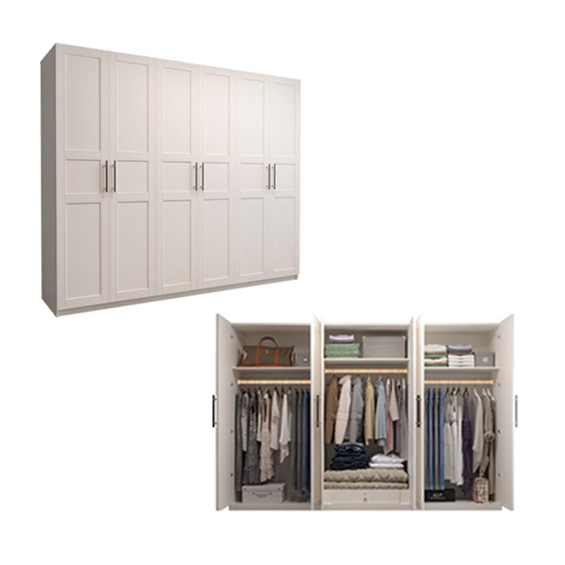 White Wood Wardrobe Cabinet With Drawers and Clothes Hanging Rod Storage Armoire 87"L x 20"W x 79"H Clearhalo 'Armoires & Wardrobes' 'armoires_wardrobes' 'Bedroom Furniture' 'furn' 'furn_armoires_wardrobes' 'Furniture' 6191580