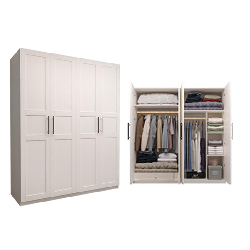 White Wood Wardrobe Cabinet With Drawers and Clothes Hanging Rod Storage Armoire Clearhalo 'Armoires & Wardrobes' 'armoires_wardrobes' 'Bedroom Furniture' 'furn' 'furn_armoires_wardrobes' 'Furniture' 6191583