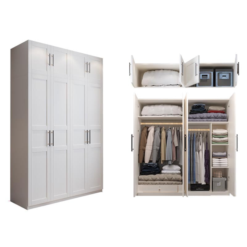 White Wood Wardrobe Cabinet With Drawers and Clothes Hanging Rod Storage Armoire Clearhalo 'Armoires & Wardrobes' 'armoires_wardrobes' 'Bedroom Furniture' 'furn' 'furn_armoires_wardrobes' 'Furniture' 6191584