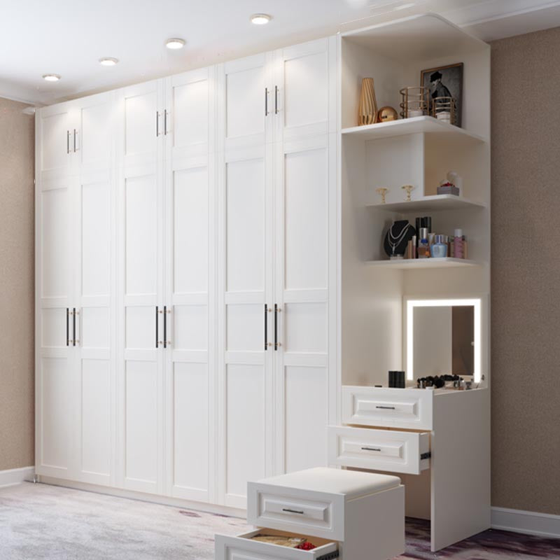 White Wood Wardrobe Cabinet With Drawers and Clothes Hanging Rod Storage Armoire Clearhalo 'Armoires & Wardrobes' 'armoires_wardrobes' 'Bedroom Furniture' 'furn' 'furn_armoires_wardrobes' 'Furniture' 6191592