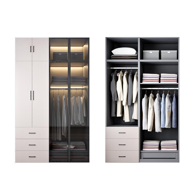 White Modern Armoire Engineered Wood Grand Wardrobe with Drawers and Hanging Rod Clearhalo 'Armoires & Wardrobes' 'armoires_wardrobes' 'Bedroom Furniture' 'furn' 'furn_armoires_wardrobes' 'Furniture' 6191632