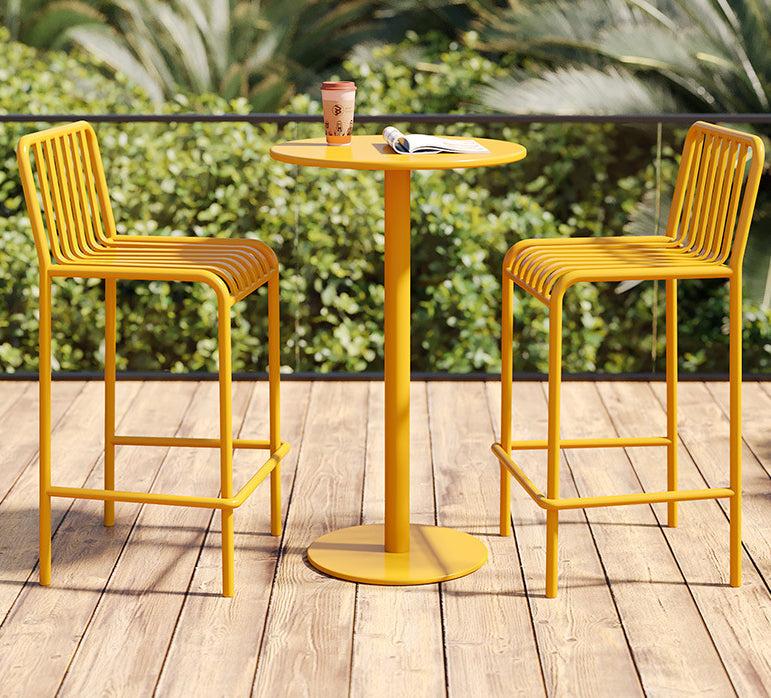 1/3/4 Pieces Industrial Round Bar Table Set Pub Table with Metal Pedestal 3 Pieces: 1 Yellow Table, 2 Yellow Stools Clearhalo 'Bar Furniture' 'furn' 'furn_home_bar_bar_sets' 'Furniture' 'Home Bars & Bar Sets' 'home_bar_bar_sets' 'Kitchen & Dining Furniture' 6191645