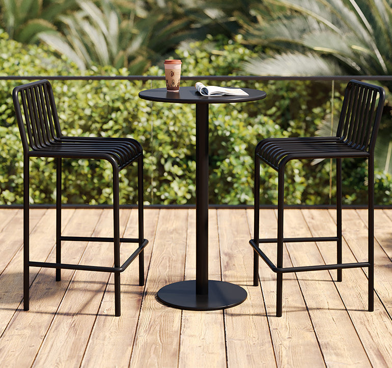 1/3/4 Pieces Industrial Round Bar Table Set Pub Table with Metal Pedestal 3 Pieces: Black Table, 2 Black Stools Clearhalo 'Bar Furniture' 'furn' 'furn_home_bar_bar_sets' 'Furniture' 'Home Bars & Bar Sets' 'home_bar_bar_sets' 'Kitchen & Dining Furniture' 6191647