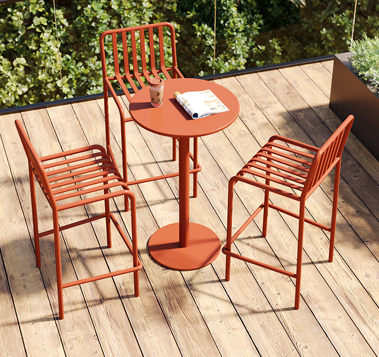 1/3/4 Pieces Industrial Round Bar Table Set Pub Table with Metal Pedestal 4 Pieces: 1 Orange Table, 3 Orange Stools Clearhalo 'Bar Furniture' 'furn' 'furn_home_bar_bar_sets' 'Furniture' 'Home Bars & Bar Sets' 'home_bar_bar_sets' 'Kitchen & Dining Furniture' 6191663