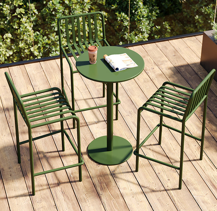 1/3/4 Pieces Industrial Round Bar Table Set Pub Table with Metal Pedestal 4Pieces: 1 Green Table, 3 Green Stools Clearhalo 'Bar Furniture' 'furn' 'furn_home_bar_bar_sets' 'Furniture' 'Home Bars & Bar Sets' 'home_bar_bar_sets' 'Kitchen & Dining Furniture' 6191664