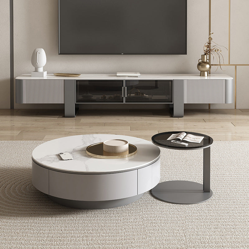 Modern Stone TV Stand Console Enclosed Storage TV Media Stand with Doors for Living Room Gray Clearhalo 'furn' 'furn_tv_stands_entertainment_centers' 'Furniture' 'Living Room Furniture' 'TV Stands & Entertainment Centers' 'TV Stands & Media Storage Furniture' 'tv_stands_entertainment_centers' 6196410