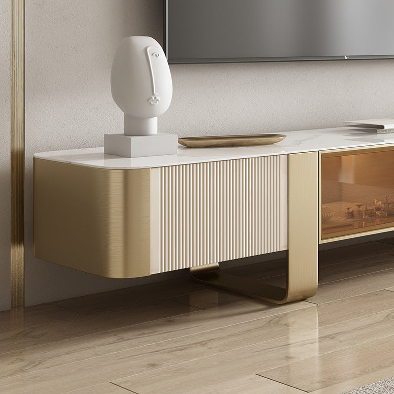 Modern Stone TV Stand Console Enclosed Storage TV Media Stand with Doors for Living Room Clearhalo 'furn' 'furn_tv_stands_entertainment_centers' 'Furniture' 'Living Room Furniture' 'TV Stands & Entertainment Centers' 'TV Stands & Media Storage Furniture' 'tv_stands_entertainment_centers' 6196414