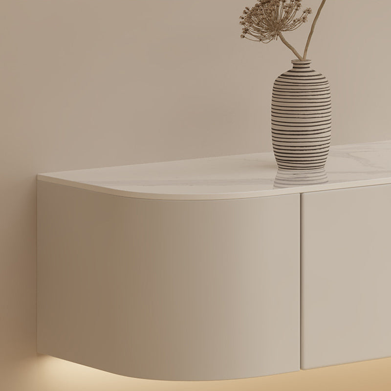 Meuble TV contemporain en pierre, Console blanche flottante, support multimédia pour salon