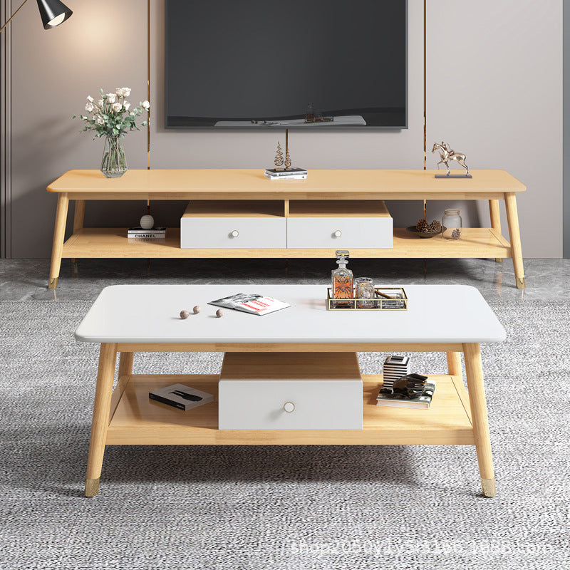 Supporto TV scandinavo da 16" con ripiani aperti, console multimediale TV con cassetti