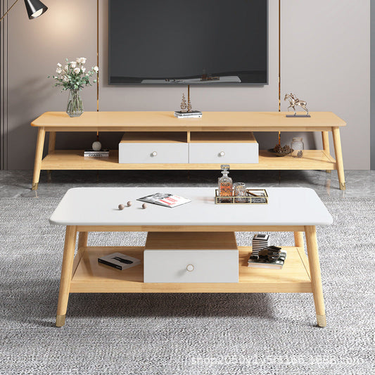 Scandinavian TV Media Stand 16" W Open Shelving TV Media Console with Drawers