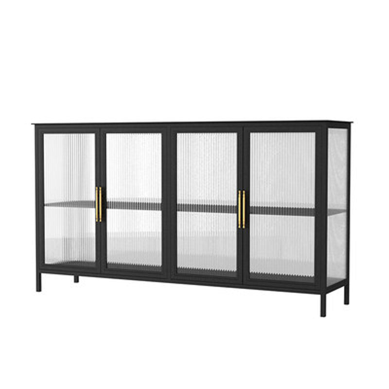 Glass Door Display Cabinet Industrial Storage Cabinet for Living Room 63"L x 16"W x 35"H Black Clearhalo 'Display & China Cabinets' 'display_china_cabinets' 'furn' 'furn_display_china_cabinets' 'Furniture' 'Kitchen & Dining Furniture' 6196689