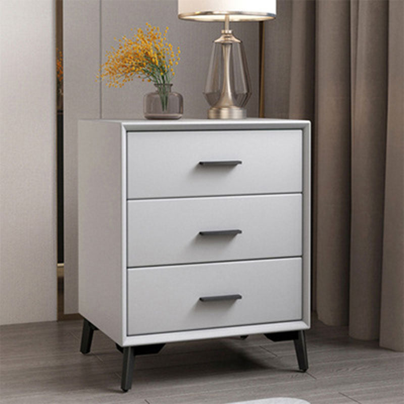 23.62" Tall Faux Leather Night Table 3-drawer Bedside Cabinet with Legs Light Gray 1 Piece Clearhalo 'Bedroom Furniture' 'furn' 'furn_night_stand' 'Furniture' 'night_stand' 'Nightstands' 6196865