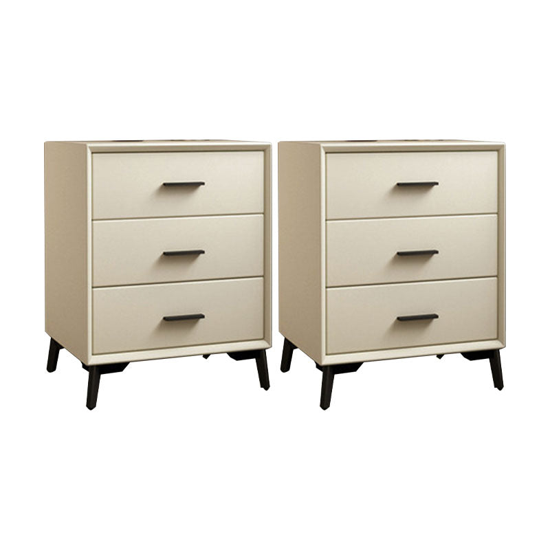 23.62" Tall Faux Leather Night Table 3-drawer Bedside Cabinet with Legs Beige 2 Piece Set Clearhalo 'Bedroom Furniture' 'furn' 'furn_night_stand' 'Furniture' 'night_stand' 'Nightstands' 6196874