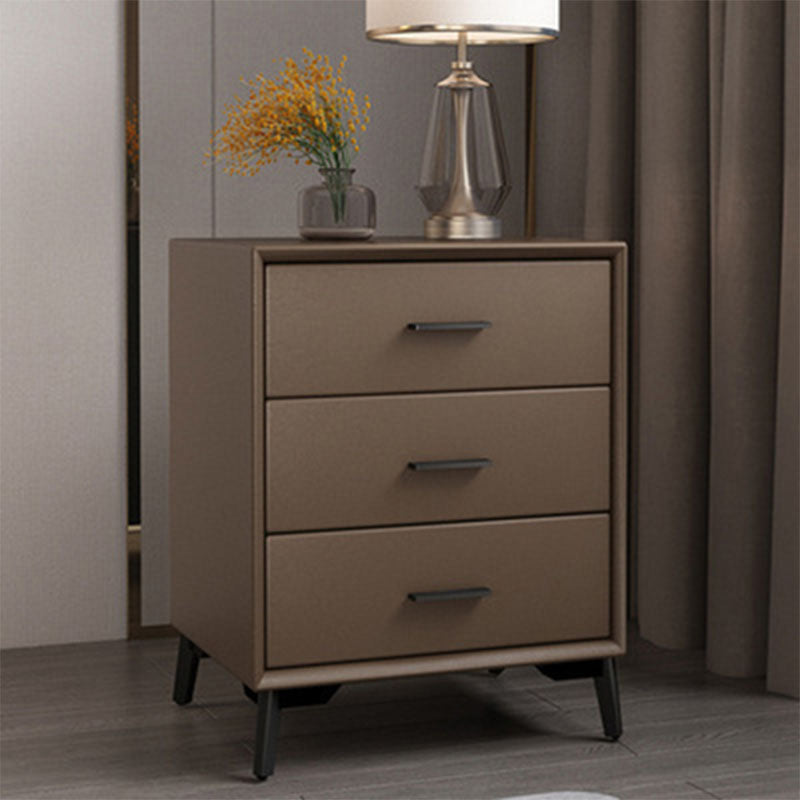 23.62" Tall Faux Leather Night Table 3-drawer Bedside Cabinet with Legs Coffee 1 Piece Clearhalo 'Bedroom Furniture' 'furn' 'furn_night_stand' 'Furniture' 'night_stand' 'Nightstands' 6196876
