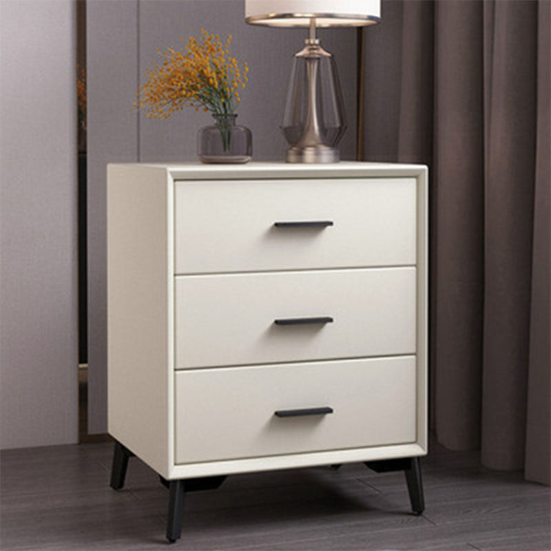 23.62" Tall Faux Leather Night Table 3-drawer Bedside Cabinet with Legs Off-White 1 Piece Clearhalo 'Bedroom Furniture' 'furn' 'furn_night_stand' 'Furniture' 'night_stand' 'Nightstands' 6196881