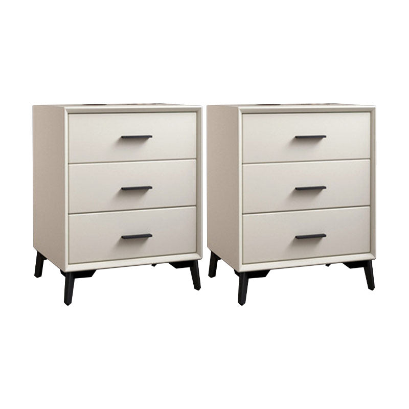 23.62" Tall Faux Leather Night Table 3-drawer Bedside Cabinet with Legs Off-White 2 Piece Set Clearhalo 'Bedroom Furniture' 'furn' 'furn_night_stand' 'Furniture' 'night_stand' 'Nightstands' 6196882