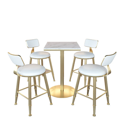 Glam Faux Marble Pub Table Cocktail Bar Table with Metal Pedestal 21.7"L x 21.7"W x 29.5"H White Square Clearhalo 'Bar Furniture' 'Bar Tables' 'bar_tables' 'furn' 'furn_bar_tables' 'Furniture' 'Kitchen & Dining Furniture' 6197258