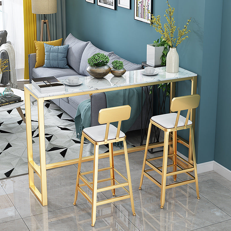 Glam Pub Table Faux Marble Bar Height Rectangle Bar Table for Indoor 70.9"L x 15.7"W x 41.3"H Without Chairs Clearhalo 'Bar Furniture' 'Bar Tables' 'bar_tables' 'furn' 'furn_bar_tables' 'Furniture' 'Kitchen & Dining Furniture' 6197380