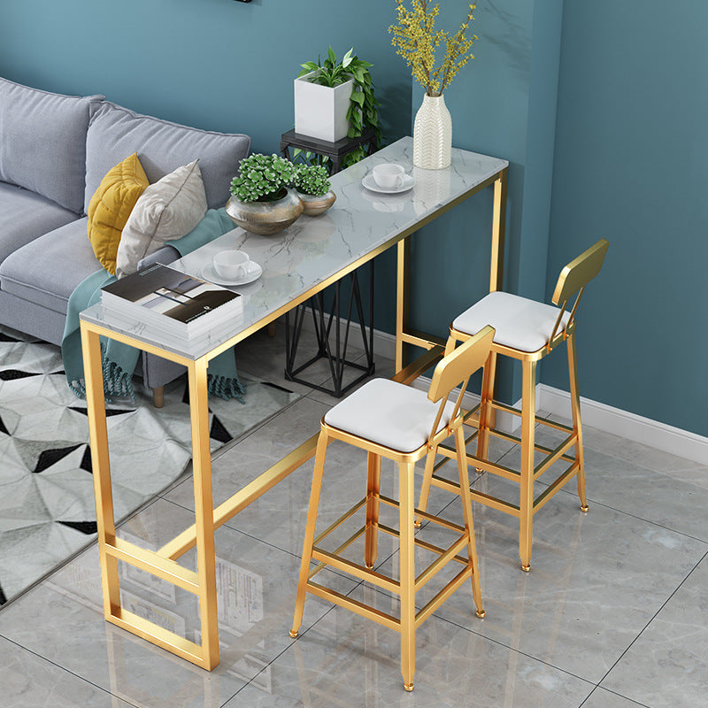Glam Pub Table Faux Marble Bar Height Rectangle Bar Table for Indoor 63"L x 15.7"W x 41.3"H Without Chairs Clearhalo 'Bar Furniture' 'Bar Tables' 'bar_tables' 'furn' 'furn_bar_tables' 'Furniture' 'Kitchen & Dining Furniture' 6197381