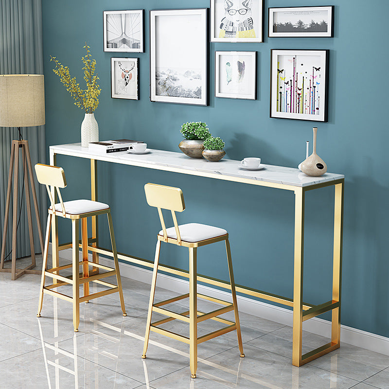 Glam Pub Table Faux Marble Bar Height Rectangle Bar Table for Indoor 59.1"L x 15.7"W x 41.3"H Without Chairs Clearhalo 'Bar Furniture' 'Bar Tables' 'bar_tables' 'furn' 'furn_bar_tables' 'Furniture' 'Kitchen & Dining Furniture' 6197382