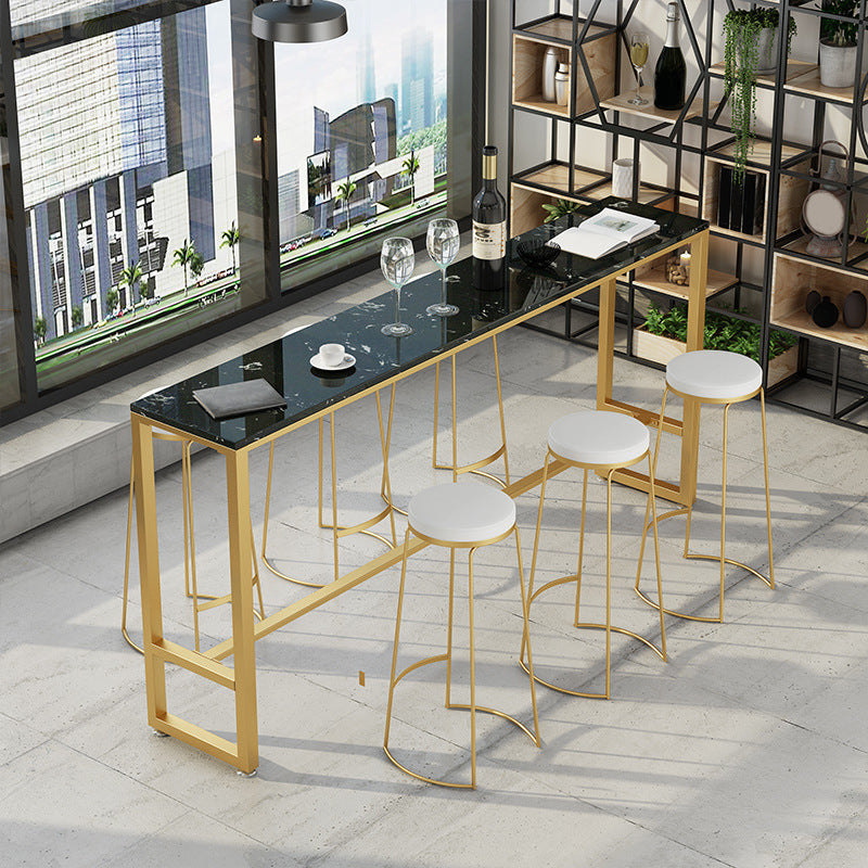 Glam Pub Table Bar Height Faux Marble Rectangle Bar Table for Indoor Black-Gold Without Chairs Clearhalo 'Bar Furniture' 'Bar Tables' 'bar_tables' 'furn' 'furn_bar_tables' 'Furniture' 'Kitchen & Dining Furniture' 6197397