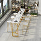 Glam Pub Table Bar Height Faux Marble Rectangle Bar Table for Indoor 70.9"L x 15.7"W x 41.3"H White-Gold Without Chairs Clearhalo 'Bar Furniture' 'Bar Tables' 'bar_tables' 'furn' 'furn_bar_tables' 'Furniture' 'Kitchen & Dining Furniture' 6197398