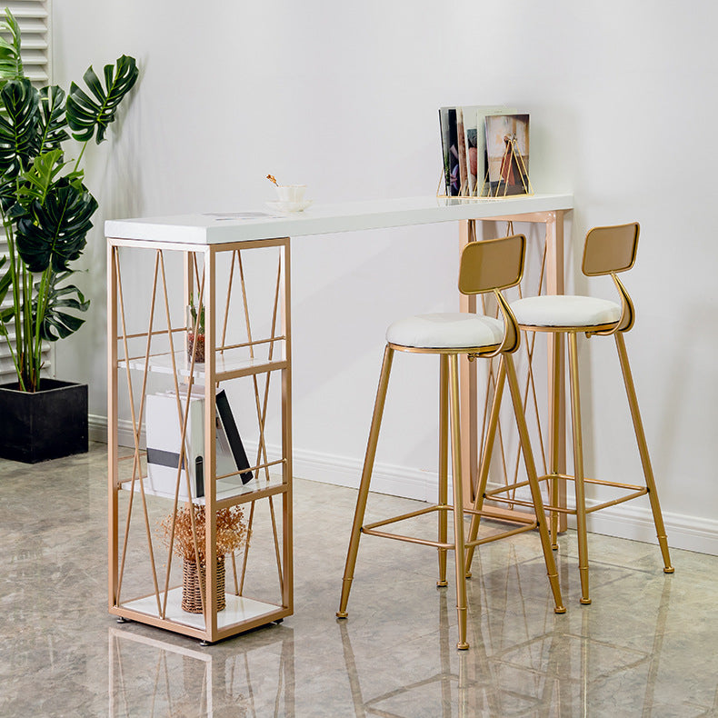 White Wood Bar Table Traditional Luxury Dining Table with Storage Shelves 55.1"L x 15.7"W x 41.3"H Without Chairs Clearhalo 'Bar Furniture' 'Bar Tables' 'bar_tables' 'furn' 'furn_bar_tables' 'Furniture' 'Kitchen & Dining Furniture' 6197417