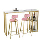 Mesa de pub Glam, mesa de bar rectangular de altura con barra de pedestal doble para interiores