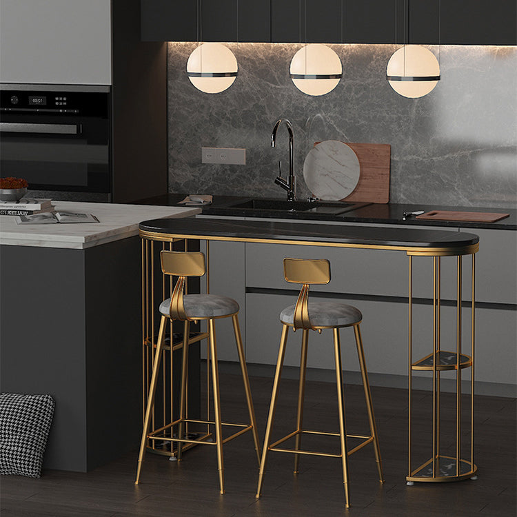 Oval Sintered Stone Bar Table Traditional Luxury Dining Table with Storage Shelves