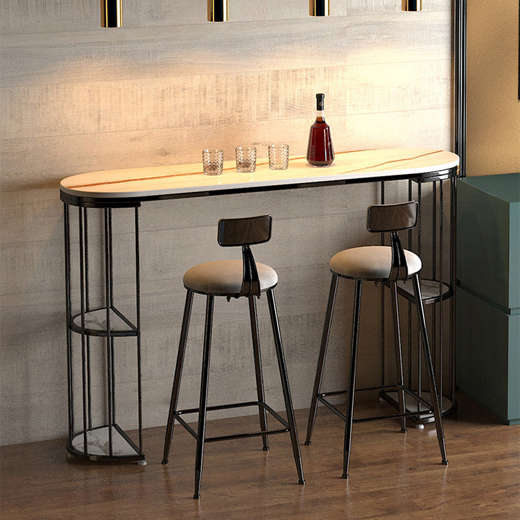 Oval Sintered Stone Bar Table Traditional Luxury Dining Table with Storage Shelves