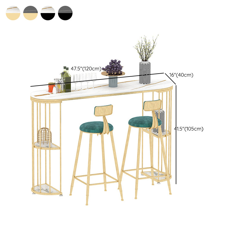 Oval Sintered Stone Bar Table Traditional Luxury Dining Table with Storage Shelves