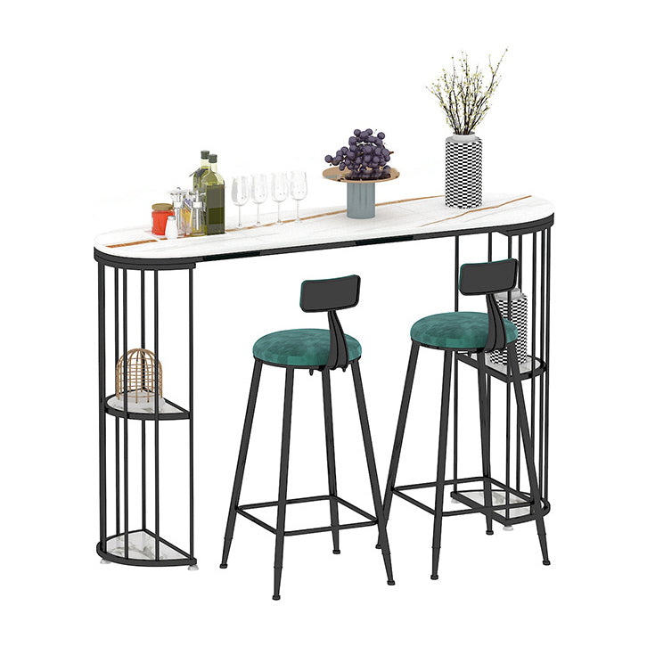 Oval Sintered Stone Bar Table Metal Base Dining Table with Storage Shelves Black White Clearhalo 'Bar Furniture' 'Bar Tables' 'bar_tables' 'furn' 'furn_bar_tables' 'Furniture' 'Kitchen & Dining Furniture' 6197484