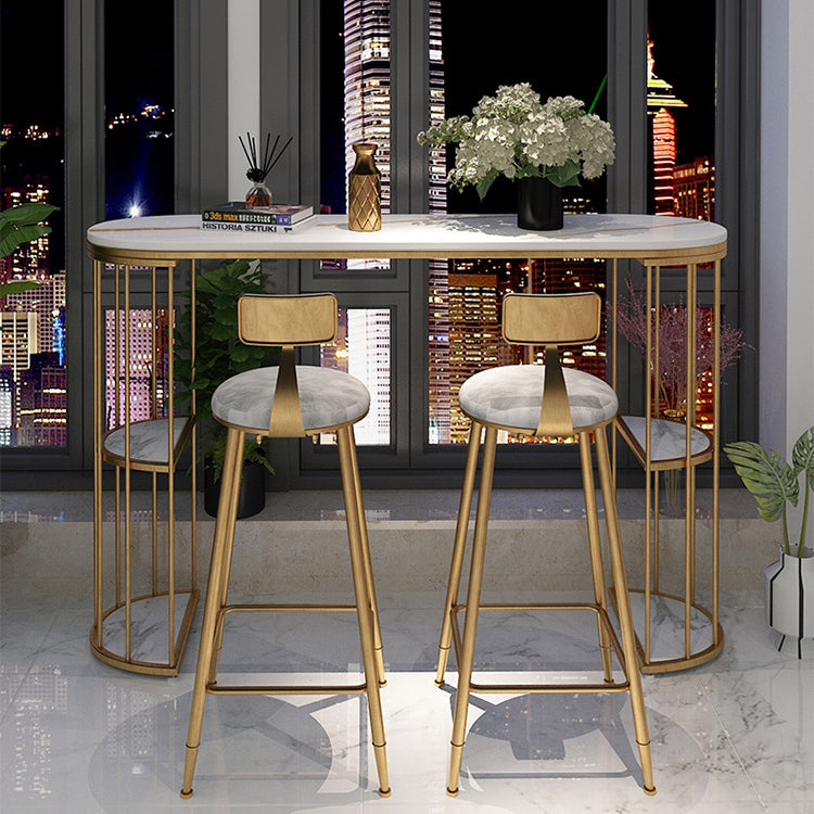 Oval Sintered Stone Bar Table Metal Base Dining Table with Storage Shelves Clearhalo 'Bar Furniture' 'Bar Tables' 'bar_tables' 'furn' 'furn_bar_tables' 'Furniture' 'Kitchen & Dining Furniture' 6197494