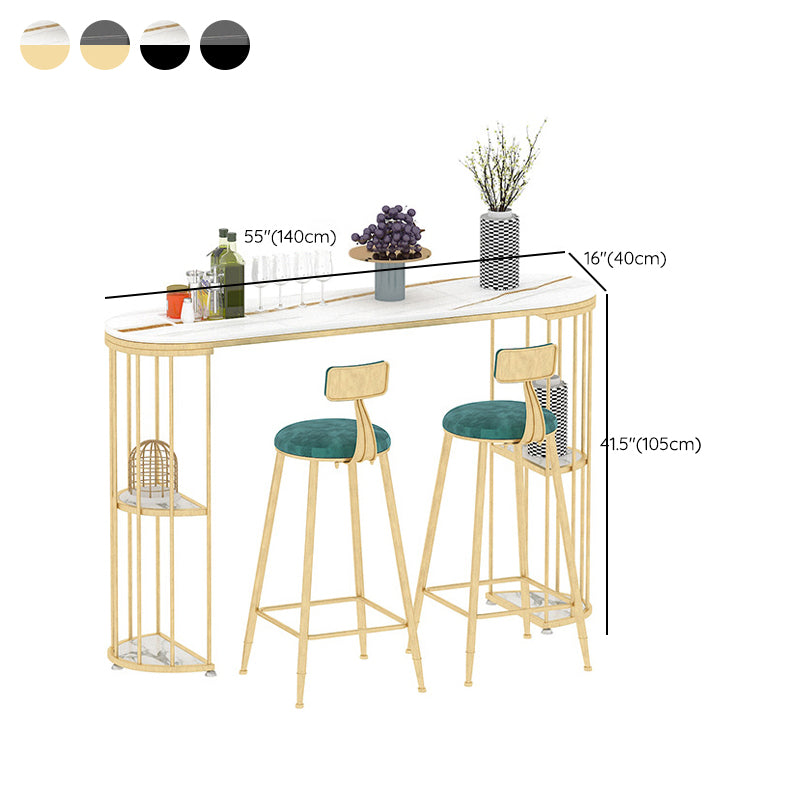 Oval Sintered Stone Bar Table Metal Base Dining Table with Storage Shelves Clearhalo 'Bar Furniture' 'Bar Tables' 'bar_tables' 'furn' 'furn_bar_tables' 'Furniture' 'Kitchen & Dining Furniture' 6197498