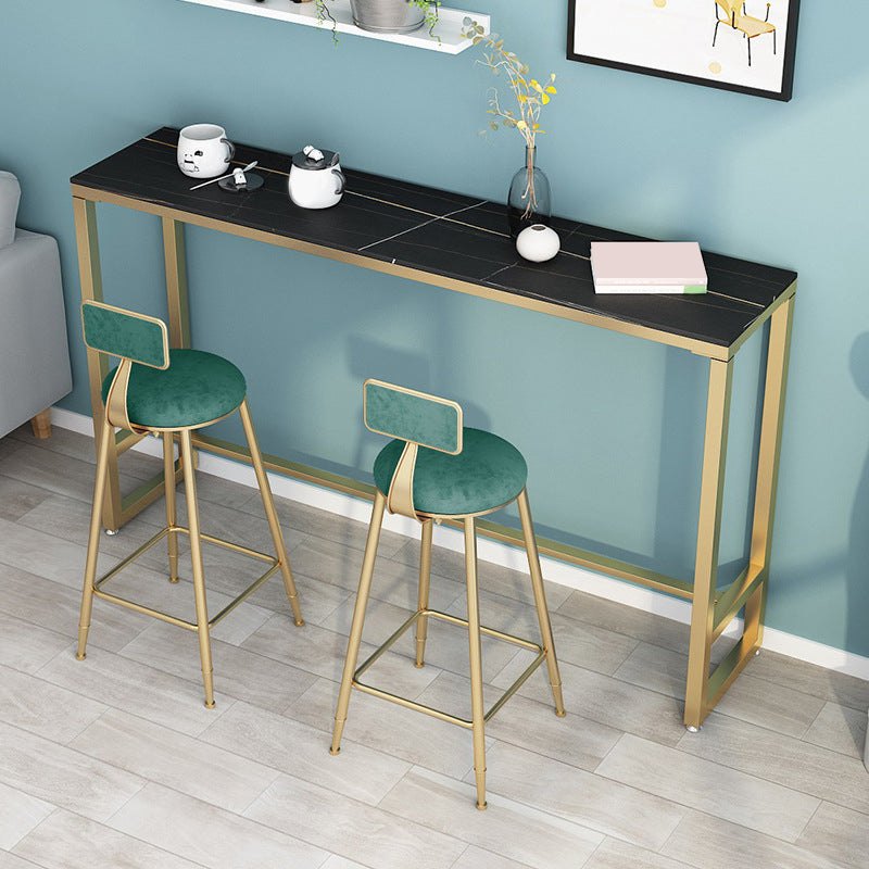 Glam Pub Table Trestle Base Rectangle Bar Table for Indoor and Breakroom Black-Gold Without Chairs Clearhalo 'Bar Furniture' 'Bar Tables' 'bar_tables' 'furn' 'furn_bar_tables' 'Furniture' 'Kitchen & Dining Furniture' 6197504
