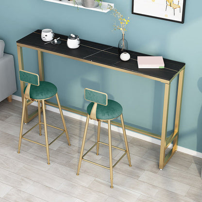 Glam Pub Table Trestle Base Rectangle Bar Table for Indoor and Breakroom Black-Gold Without Chairs Clearhalo 'Bar Furniture' 'Bar Tables' 'bar_tables' 'furn' 'furn_bar_tables' 'Furniture' 'Kitchen & Dining Furniture' 6197504