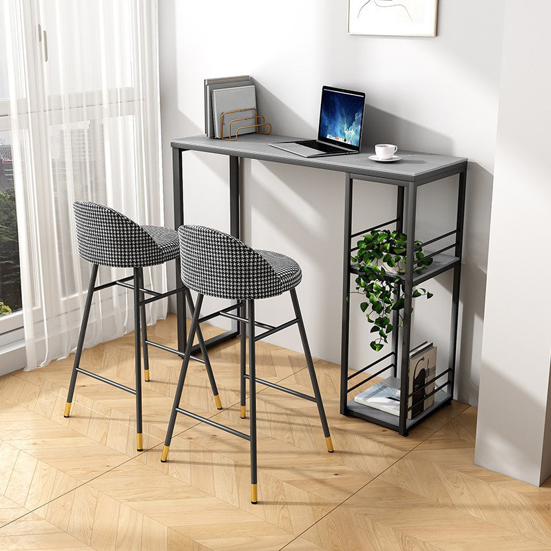 Rectangle Sintered Stone Bar Table Black and Metal Base Bar Table for Kitchen Living Room 47.2"L x 15.7"W x 41.3"H Gray Without Chairs Clearhalo 'Bar Furniture' 'Bar Tables' 'bar_tables' 'furn' 'furn_bar_tables' 'Furniture' 'Kitchen & Dining Furniture' 6197523