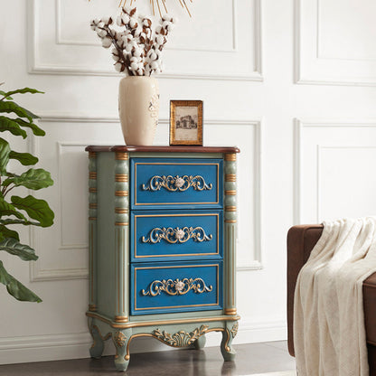 Cómoda tradicional de almacenamiento de madera de caucho para el hogar con 3 cajones