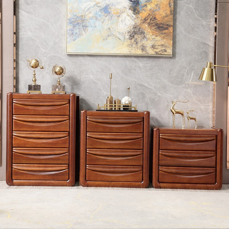 Cofre vertical de 16 "W cofre de almacenamiento marrón de madera maciza con 3/4/5 cajones