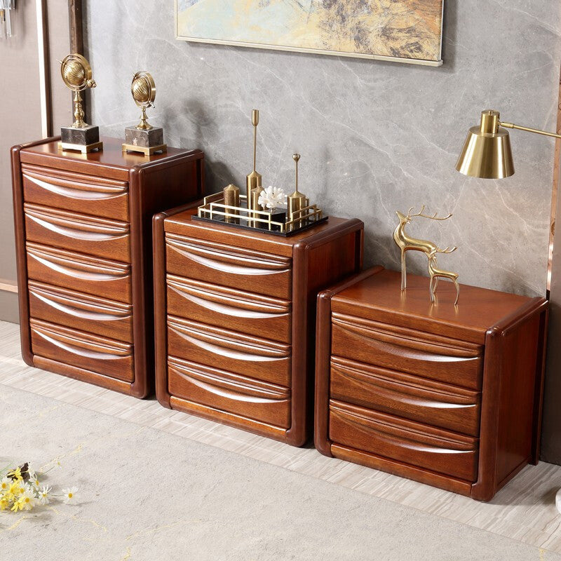 Cofre vertical de 16 "W cofre de almacenamiento marrón de madera maciza con 3/4/5 cajones