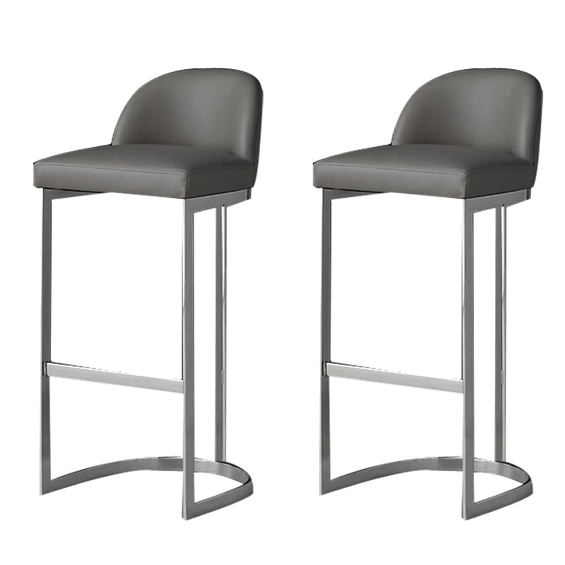 Glam Faux Leather Bar Stool Footrest Counter-height Stool for Dining Room Silver 2 Piece Set Clearhalo 'Bar Furniture' 'Bar Stools' 'bar_stools' 'furn' 'furn_bar_stools' 'Furniture' 'Kitchen & Dining Furniture' 6198243